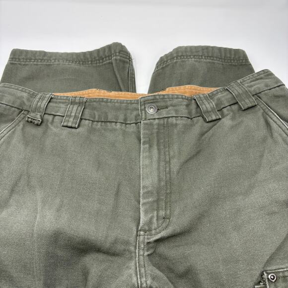 Duluth Trading Mens 38x32 Green Heavy Thick Canvas Cargo Work Pants - Picture 2 of 6